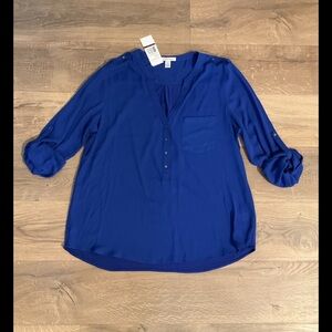 Kenneth Cole Reaction royal blue blouse with rolled sleeves, XXL